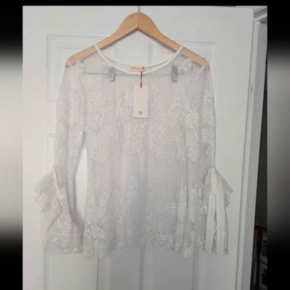 NWT Women's (Size Small) Beautiful Detailed Sheer White Lace Blouse - Picture 1 of 5